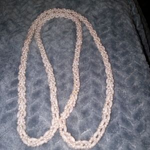 Braided faux pink pearl necklace